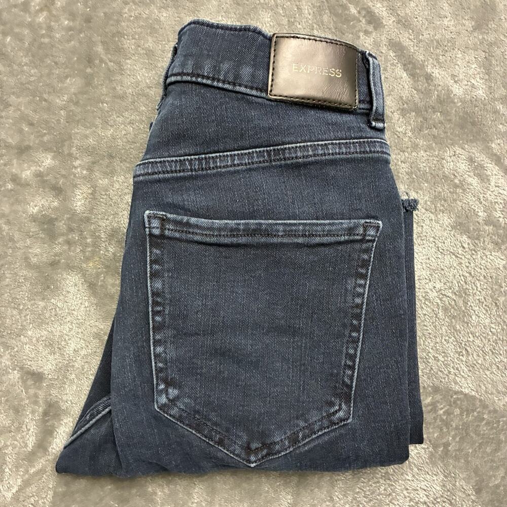 Express Jeans Womens 0/R Blue Cropped Flare High Rise 4-Way Hyper Stretch Pants